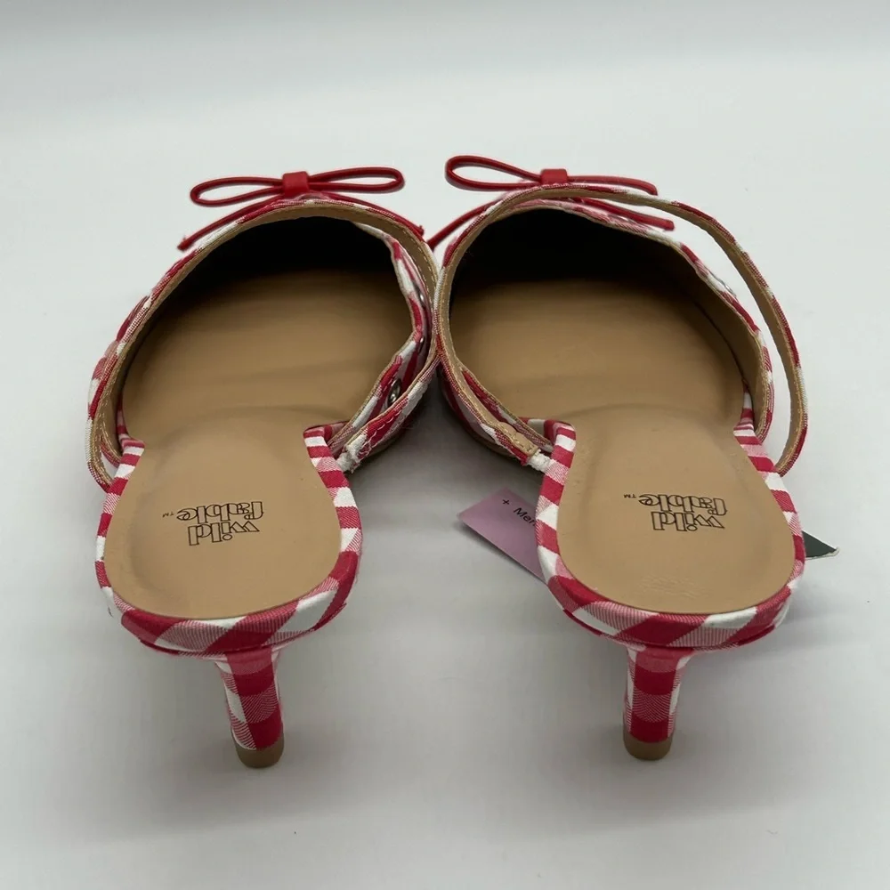 Wild Fable Red Gingham Pointed Toe Mules Size 11 Bow Kitten Heel New With Tags - Picture 7 of 10